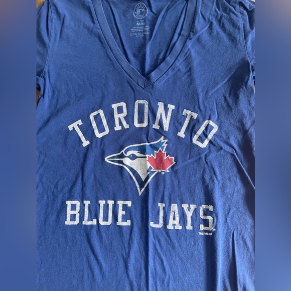 Women’s Toronto Blue Jays logo deep V neck T shirt Genuine merchandise - Picture 2 of 3